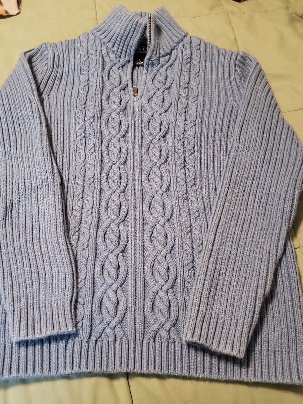 Lands' End Pale Blue Cable-Knit Half-Zip Turtleneck Sweater
